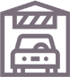 Icon of a car inside a garage, depicted in a purple color, symbolizing efficient logistics solutions.